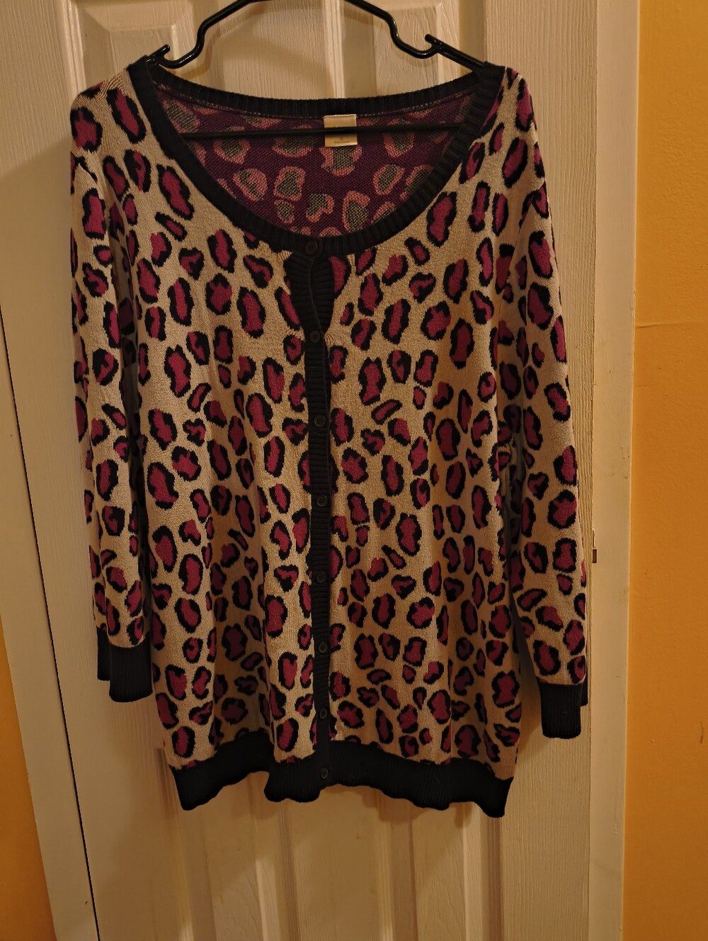 Leopard Print Button-Front Cardigan Sweater - Pink & Tan